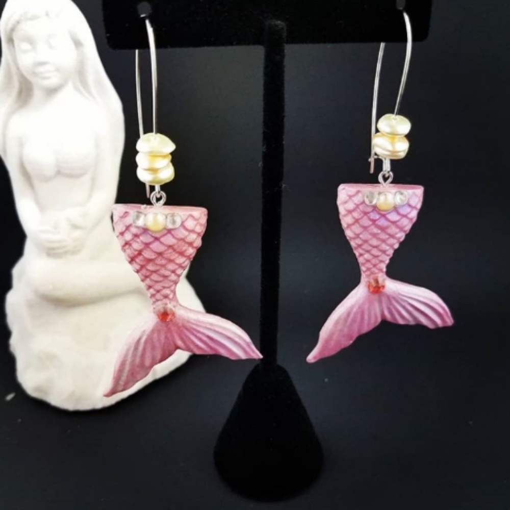 Mermaid Earrings Swarovski Crystals and Pearls